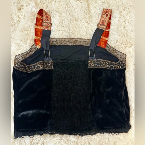 Free People Hold Me Close Embroidered Black Gold Velvet Tank Top Size: Medium - Picture 5 of 10
